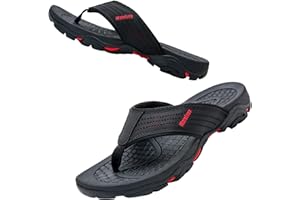 WateLves Herren Flip Flops Zehentrenner Leder mit Arch Support Sandalen Weich Leder Stoff Badelatschen Sommer Beach Rutschfest Hausschuhe Pantoletten