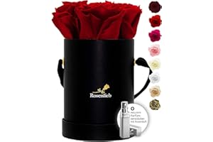 Rosenlieb Rosenbox Schwarz mit 4 Infinity Rosen (3 Jahre haltbar) | Handgefertigte Flowerbox aus Deutschland inkl. Grußkarte | Echte Blumen|Geschenk-Ideen Mutter Muttertagsgeschenk Valentinstag (Rot)