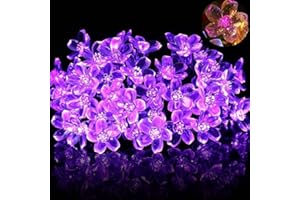 EAAERR Guirlande Solaire Extérieure, Solaire Extérieur Etanche avec 50 led en forme de fleu de cerisier 8 motifs lumière Lampe Décoratives pour Jardin, Clôture, Anniversaire, fête, pelouse (mauve)