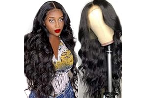 ‎SKULD SKULD Body Wave Human Hair Wig 13x4 Lace Front Wigs, Natürliche Gewellt Welle Echthaar Perücke für Damen Schwarz Perücken 100% Brasilianisches Echthaar Perücken mit Babyhaar 150% Dichte (55cm)