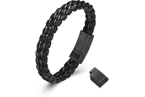 QGJNSGC Urn Bracelet for Ashes Stainless Steel Cremation Bracelet for Ashes for Men Memorial Ashes Holder for Human Pet Cuff Bangle Braided Leather Wristband Bracelet