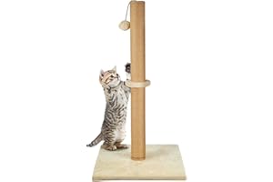 CROWNSHOP Cat Scratching Post 74cm 29" Cats Climbing Frame Foldable Bottom Tall Cats Claw Scratcher with 1 Toy Ball Natural Sisal Scratch Pole and Soft Carpet Covered (74cm 1 ball off-white)