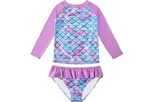 Badeanzug Mädchen 2-Teilige Uv Badebekleidung Kinder Lange Ärmel Stoffdruck Schwimmanzug Uv Shirt Mädchen 4-10 Jahre