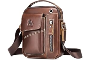 BAIGIO Umhängetasche Herren Leder Schultertasche Vintage Crossbody Bag Messenger Herrentasche zum Umhängen Ledertasche Männer Tasche mit Verstellbarem Gurt für Business Arbeit Reise