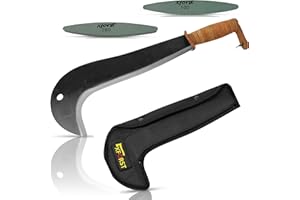 Xforst Schweizer Gertel Gertl Hippe mit Ledergriff Schneidenschutz aus Oxfordmaterial SWS. Set inkl. 2 Schleifsteine (100 & 280 Grit) – Vielseitiges Werkzeug für Garten, Outdoor & Bushcraft