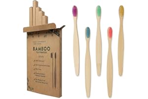 Jinpojun Brosses à Dents en Bambou [5 Pack], Brosse à Dent Écologique, Poils souples en Fibre de Carbone, Biodégradables pour Adultes et Enfants (5 Colore)