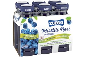Zuegg Succo di Frutta Nettare di Mirtillo Nero Selvatico in Bottiglia di Vetro (125Ml), Linea Benessere - Fonte di Vitamina C, Frutta 40% Minimo (1 confezione da 6x125Ml)