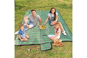 ARMO HOME Armo Extra Large Tartan Picnic Blanket With Carrying Handle Waterproof Beach Garden Outdoor Washable Picnic Camping Blanket 200CM X 200CM (Green)