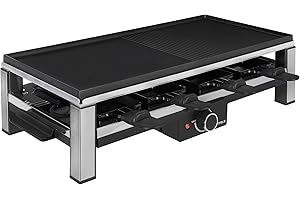 GUTFELS Raclette 4020 4 Pan Raclette Grill 8 People 2000 W Non-Stick Coating Continuous Control Raclette 8 People