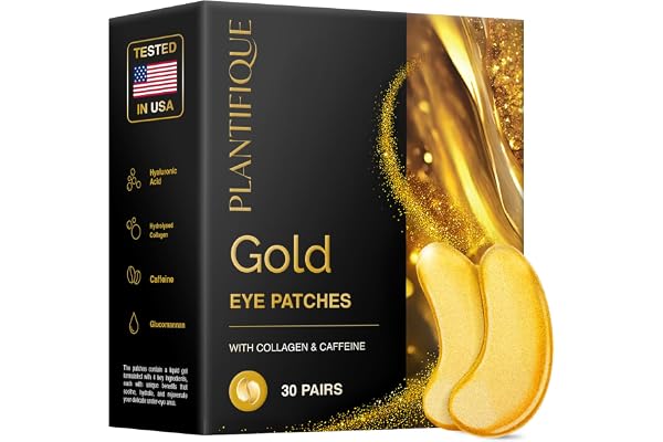 PLANTIFIQUE Skincare Patch Yeux Anti Poche Cernes | 24k Gold Masque Visage Collagene Hydratant | Contour Yeux Femme et AntiCerne Homme | Soin Visage Anti Rides | 30 Paires