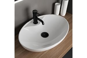 ‎ALPENBERGER GERMANY Alpenberger Bad Waschbecken Oval 66 cm Breit | Handwaschbecken Klein Gäste WC | Aufsatzwaschbecken mit Hahnloch | Waschschüssel für Badezimmer | Waschtisch Klein Waschschale