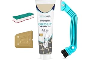 PentaUSA Grout - Ready Mixed Tile Grout with Sponge, Rake and Floater, Reviver for Bathroom, Kitchen, Floor Tiles - 250 gr Bundle Set (Beige)