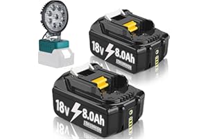 2X 18V 8.0Ah/8000mAh Ersatzakku für makita akku BL1860B BL1860 BL1840 BL1830 BL1860B BL1815 BL1835 BL1860B BL1850B BL1845 BL1850 194205-3 LXT-400 with LED Werkzeugakku（Kostenlose Arbeitsleuchte）