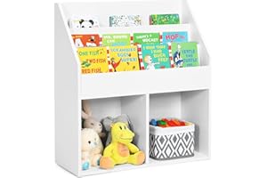 COSTWAY Regał na książki dla dzieci, regał na zabawki z drewna, z 3-stopniową półką i 2 półkami, regał dziecięcy 2 w 1, regał do przechowywania do pokoju dziecięcego, pokoju zabaw, biały, 70 x 30 x 80