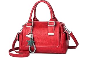 SODOLLEE Bolso Mujer Colgante Exquisito Bolsa de Mano Retro Bolso de Hombro con Asa Superior Cuero PU Señora para Compras Trabajar Desplazarse Rojo