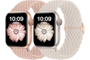Finoriss Armband Kompatibel mit Apple Watch 38mm 40mm 41mm, Geflochtenes Elastisches Nylon Armband für Apple Watch Series 9 SE 8 7 6 5 4 3, Sand Rosa/Polarstern