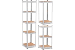 ‎HUMBERG Humberg - Schwerlastregal - Metall - Keller - Garage - Lager - Werkstatteinrichtung - Werkzeugregal - mit 5 Böden aus MDF - Wandregal - Steckregal - Stehend - Hoch - 180x40x40 cm