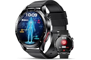 Lgnitek Reloj Inteligente Hombre con ECG/HRV/BMI/Ácido Úrico/Lípidos,1.43“ AMOLED Smartwatch con Llamadas Bluetooth/SOS,presión Arterial,Pulsómetro,SpO2, Monitor Sueño para iOS Android（Piel Negra）