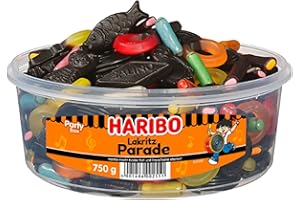 Haribo Lakritz Parade – 750g Mischung in Runddose – Klassiker & Spezialitäten – Großpackung Lakritzdose für Liebhaber