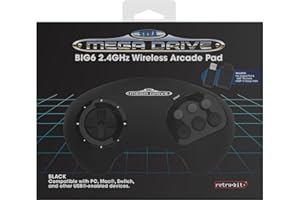 Retro-Bit BIG6 2.4 GHz SEGA Mega Drive Wireless Arcade Controller Pad for SEGA Mega Drive Original/Mini, Switch, PC & Mac - Black