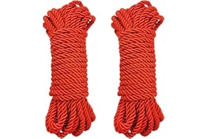 WUWYOUWL Soft Polyester Rope Cord, 2PCS 10 M/33 Feet 7 MM All Purpose Rope Craft Rope 100% Nylon Rope Natural Twisted Durable Long Ropes (Red)