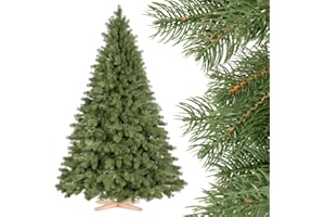 FairyTrees Sapin de Noël Artificiel 180cm Sapin Royal | Arbre de Noël avec Support en Bois | éléments moulés par Injection| Made in EU