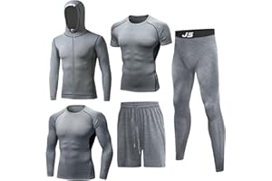 JULY'S SONG Odzież sportowa dla mężczyzn, kompresyjna, zestaw 5 sztuk, odzież fitness, dres treningowy, elastyczna odzież sportowa, na siłownię, do biegania, na zewnątrz