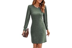 Wantonfy Vestido Punto Mujer Vestidos Casual para Mujer Vestido Mujer Casual Midi Vestidos Manga Larga de Otoño Invierno