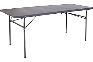 Flash Furniture Elijah 6-Foot Bi-Fold Dark Gray Plastic Folding Table with Carrying Handle