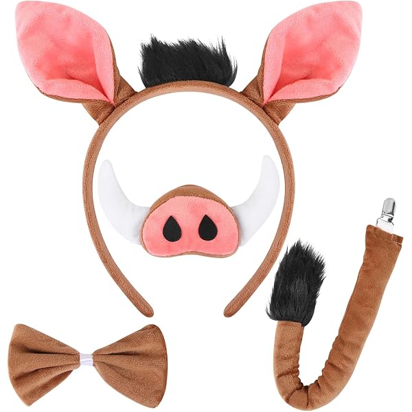 Set Costume Maiale Completo: Cerchietto Orecchie, Naso, Coda E Papillon - Accessori Per Carnevale, Halloween, Cosplay