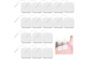 JCSJK 16 Électrodes 40 * 40mm Electrodes pour Electrostimulateur TENS EMS, Patch Electrostimulation Universelles Électrodes Adhésives Réutilisables pour Electrodes Compex, Connecteur de 2 MM