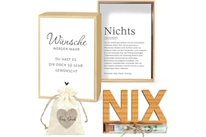BOFUNX Nichts Geldgeschenk Inklusive Grußkarte NIX Holzkarte Geschenkbox Kunststoff Reagenzglas Jutesäckchen für Weihnachten Geburtstag Hochzeit Jugendweihe Abschluss NIX Geschenk