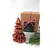 Petekoğlu Natural Honeycomb Beeswax Candle Red Gold Glitter Pine Tree Size 8.5 Cm Honey Candle Beeswax Candle