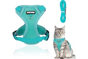 GOTDYBST Ensemble Harnais et Laisse pour Chat Anti-évasion, Harnais Réglable Confortable avec Bandes Réfléchissantes, Filet Respirant, Bleu, Harnais Souple pour Chat,Convient aux Chats et aux Petits Chiens