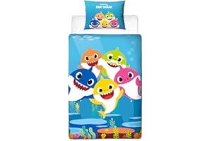 Baby Shark Song - Funda de edredón Reversible de Dos Caras con Funda de Almohada a Juego, diseño de Familia Individual, Color Azul