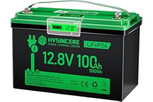 ‎HYSINCERE HYSINCERE 12V 100Ah LiFePO4 Lithium Batterie mit LED 1 PACK, 100A Intelligente BMS & Max.15000 Zyklen,12 Volt Deep Cycle Akku 1280Wh Wiederaufladbare für Wohnmobil, Camping, Solar Home Systeme, Boote