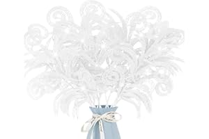 KUNJOCY 12 Pcs Glitter Christmas Leaves, Artificial Leaf Spray Picks Christmas Foliage Christmas Tree Filler Branches Christmas Wreath Decor for DIY Wreath Wedding Table Centerpiece Decorations (White)