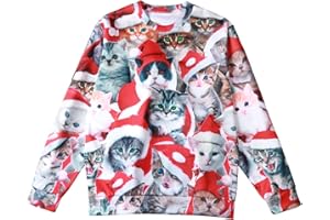 Harsever Pull Moche de Noel pour Homme Femme, Pull Noël Homme Pull Noel Drole 3D Sweat Noel avec Chats Chiot Père Noël Ugly Motifs, Unisexe Pull Hiver pour Noël Adultes