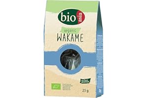 BIOASIA Algas Wakame ecológicas, ricas en vitaminas, minerales y antioxidantes, sin gluten y veganas, ideales para ensaladas, sopas y platos asiáticos, 1 x 25 g