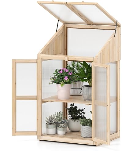 Mini Serra Tetto Apribile RELAX4LIFE Serra Da Giardino In Legno Con Tetto Apribile - Mini Serra Per Balcone, Esterno E Cortile Serra Legno Cedro Naturale - 9