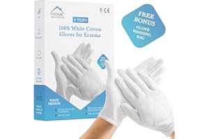 HOME SOLUTIONS Premium Cotton Gloves for Eczema | 8 Pairs with Free Wash Bag | Men & Women Hand Moisturiser/Moisturising White Gloves for Dry Hands Overnight. (Medium Size)