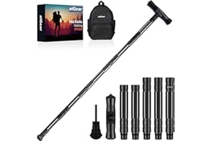 aiGear Tactical Stick/Hiking Walking Trekking Poles | CNC Machined Aluminum Tactical Cane - Adjustable Length | For Hiking Camping Mountaining Backpacking | Color Black