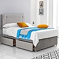 ComfoRest - 4FT Small Double Divan Bed with Mattress | Sturdy Frame with 24" Headboard & 2 Storage Drawers | Comfortable Set for Modern Bedrooms (Silver Plush)