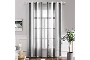 MIULEE Cortinas Salon Modernas con Rayas Blanco y Gris, Bonitas Visillos Dormitorio Juvenil con Ojales, Translucidas Visillos para Ventanas Habitacion, Cortinas Salón 2 Piezas, 2X A140xL215CM