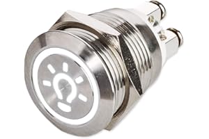 METZLER-TRADE LED Drucktaster – Licht-Symbol – Ø 19 mm – flache Tastfläche – Schraubkontakte – wasser- staubdicht IP67 – AC/DC (weiß)