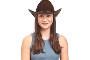 INOGIH Brown Western Cowboy Hat for Men Women - Pinch Front Wide Brim Rodeo Hat Outdoor Fedora Hats with Belt