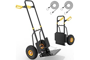 YITAHOME Foldable Hand Truck Trolley with 2x Big Industrial Wheels, Heavy Duty Height Adjustable Sack Truck with High Grip Silent Wheels, 150kg Capacity Incl. 2x Elastic Rope