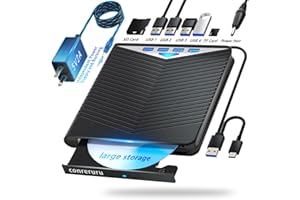 conreruru External Drive Support Blu-Ray Drive, Dvd/Cd/Read/Write, Usb 3.0 E/Type C, Blu-Ray/Dvd/Cd, Bd Windows 7-11 And Mac, Compatible with Pc, M-Disc (Black)