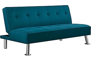 Soberine Divano Letto Imbottito a 2 Posti Convertibile in Letto 105°-180°da Soggiorno/Stanza Ospiti per Lettura/TV/Riposo Divano Moderno da Salotto Tela/Blu Acqua