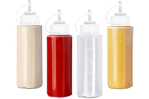 Matana 4 Flacone Dosatore Grandi in Plastica per Salse con Tappo, 500ml - Biberon Cucina, Bottiglia Squeeze - Riutilizzabili, Resistente e Senza BPA